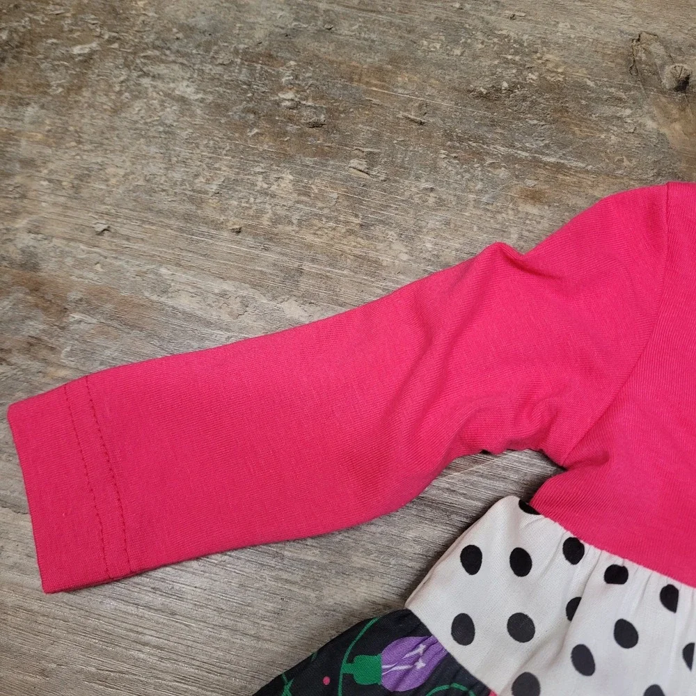 Ricrac and Ruffles Dress Girls 3-6M Pink Long Sleeve Christmas Lights‎ Tiered
